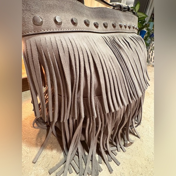 Michael Kors Gray Billy Fringe Crossbody Bag with Studded Detail - Picture 4 of 16